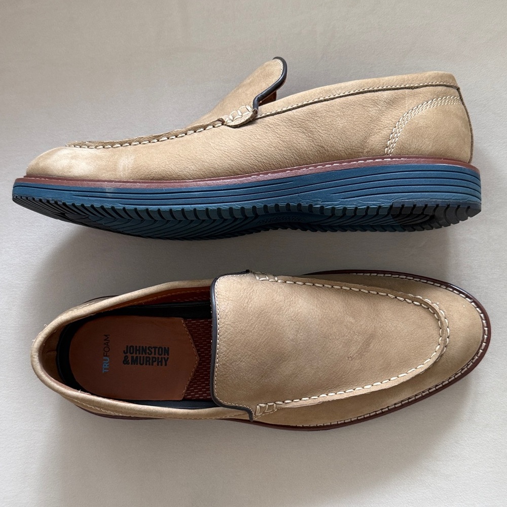 Johnston & Murphy Beige Upton Venetian Loafers Blue sole suede 10.5